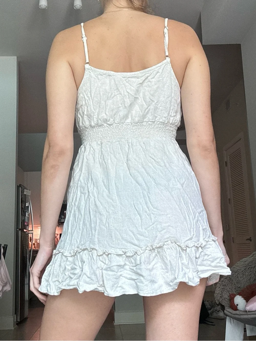 Cream Ruffled Tie-Front Linen Mini Dress - Picture 3 of 3